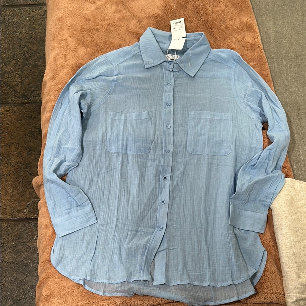 New Seafolly Sky Blue Casual Button Down Shirt